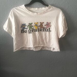 Grateful Dead white cropped distressed t shirt dancing bears bohemian size med